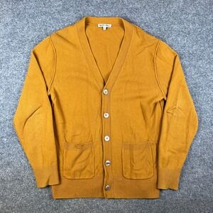 Alex Mill Cardigan Sweater Mens M Gold Yellow 100% Merino Wool Knit Reverse Seam